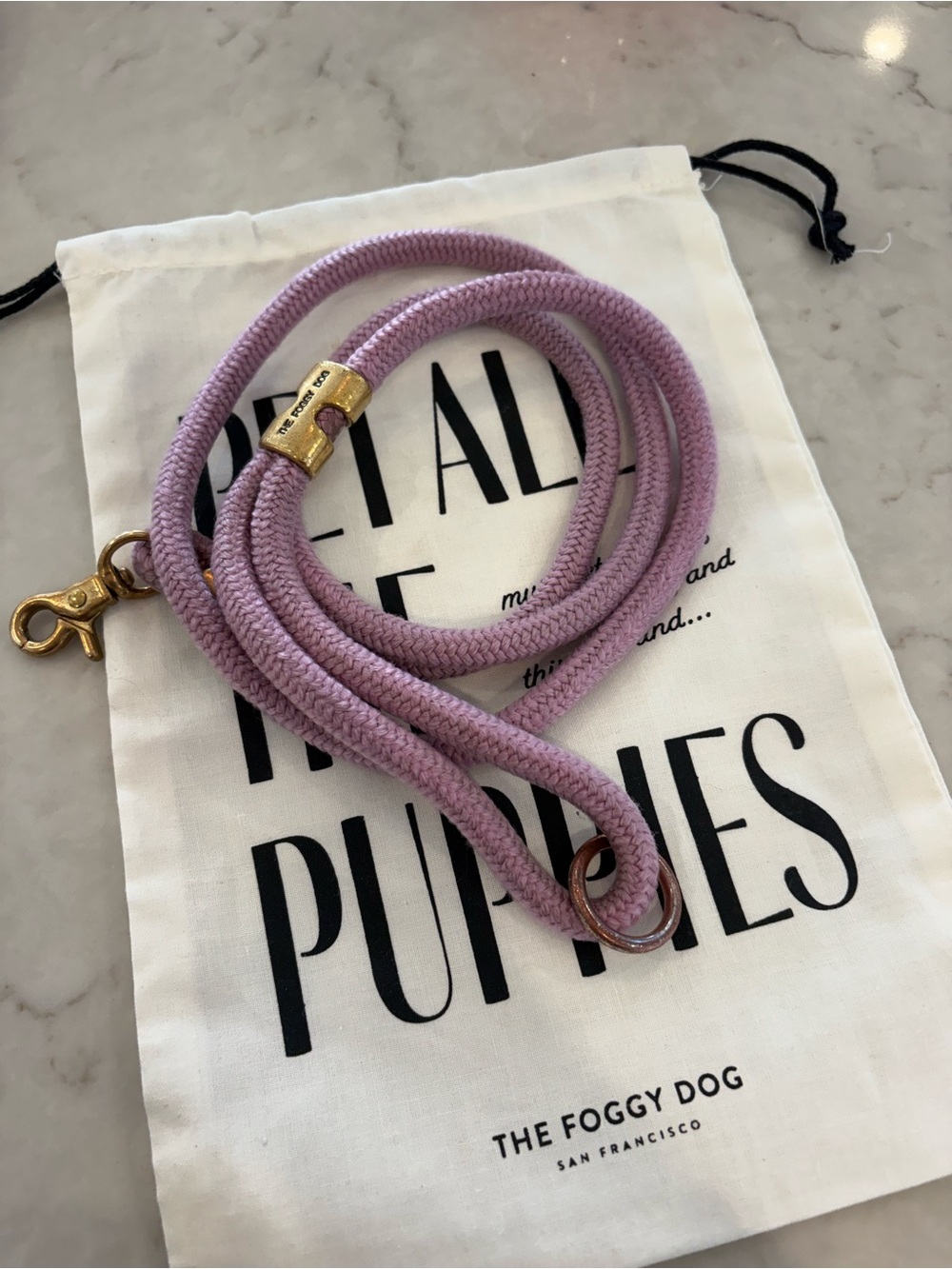 The Foggy Dog orchid Marine Rope Leash with Gold Hardware